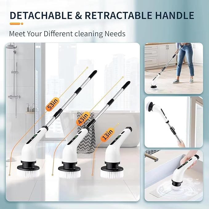 Electric Rotating Floor Scrubber Rechargeable Cleaning Brush Scrubber for Home, 3 Adjustable Size,2 Adjustable Speeds for Bathroom Shower Bathtub Car, (Blue) Cleaning Brush