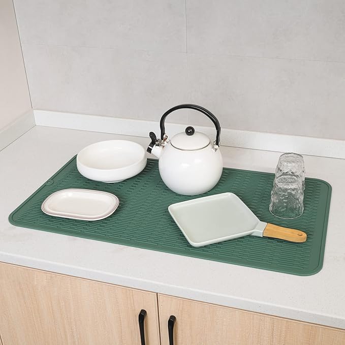 Silicone Dish Drying Mat for Multiple Usage,Easy clean,Eco-friendly,Heat-resistant Silicone Mat for Kitchen Counter or Sink,Refrigerator or Drawer Liner Green 4XL 32 inches x 18 inches