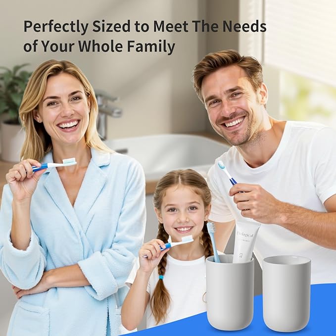 Toothbrush Cup 10.5oz Reusable Unbreakable Bathroom Tumbler 2 PCS, Easy to Clean Plastic Bathroom Cup Toothbrush Holder for Bathroom Counter Organizer