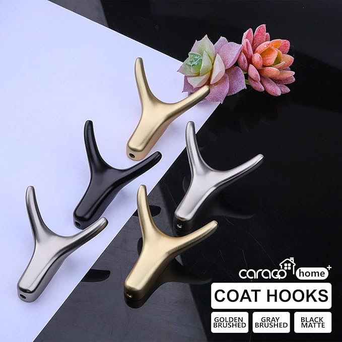 CARAGO Coat Hooks, Towel Hooks for Bathroom,3 Packs Metal Heavy Duty Wall Hooks, Suitable for Cloakroom, Living Room, Kitchen, Bathroom, for Hanging Clothes, Hats, Bags, Towels (Black Matte)