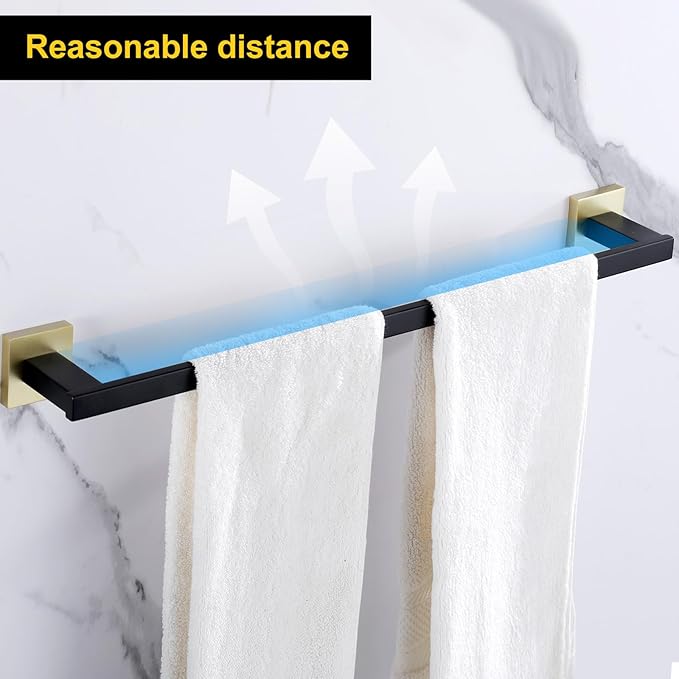 LANC 32-Inche Long Towel Bars for Bathroom Wall Mounted Matte Black and Gold Bath Towel Racks Stainless Steel Towel Rod for Bathroom Kitchen Single Towel Holder Towel Hanger, 2 Pack A9010GK-L8P2