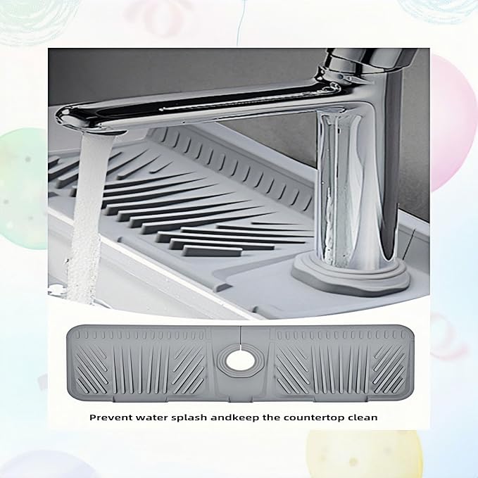 Silicone Kitchen Sink Protector Mat 17.5 Inch - Non-Slip Faucet Mat with Splash Guard Behind Faucet, Drip Catcher & Sponge Holder | Sink Accessories for Bathroom & Kitchen (Gray)