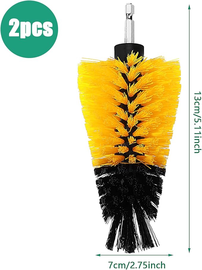2 Piece Scrub Brush for Drill Bathroom Cleaning Tools Corner Cleaning Brush Drill Brush Attachment Carwash Brush, Drill Scrubber Brush Kit Detailing Brushes for Home Kitchen Grout Tile(Yellow)