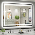 55x40 Inch LED Bathroom Mirror with Black Frame, Backlit & Front Lit, Anti-Fog Lighted Bathroom Vanity Mirror for Wall, Memory Function, Dimmable, HD Tempered Glass, Shatter-Proof