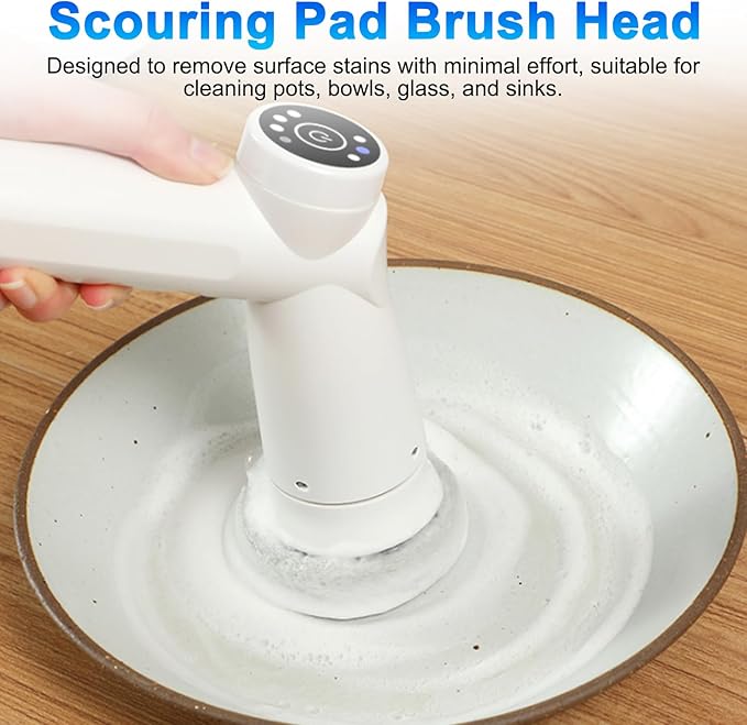 High Torque Electric Pot Cleaning Brush with 3 Repalceable Brush Head, for Cleaning Kitchen Stove, Sink, Dishes, Cups, Bottles, and Floors with IPX7 Watertight (2500mAh)