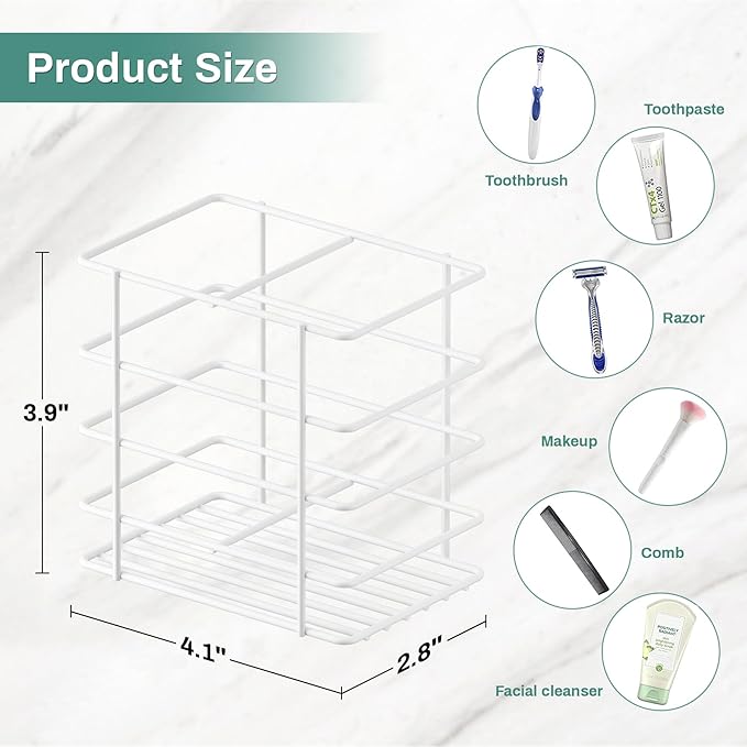 Shower Toothbrush Holder Wall Mounted, Adhesive Toothpaste Organizer for Bathroom Wall, Hanging Razor Tooth Brush Holder Caddy with Drainage, White RV Camper Bathroom Organizers and Storage