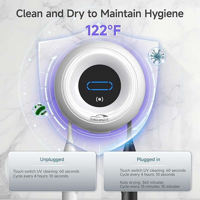 Toothbrush Holder Sanitizer - Cleaning & Drying, Rechargeable Wall-Mounted Toothbrush Organizer with Touch Control, Two-Slot Design for Bathroom (White)