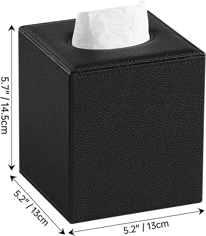 PU Leather Tissue Box Cover Square Tissue Box Holder with Magnetic Closure, Decorative Tissue Holder for Bathroom Bedroom Office (Black)