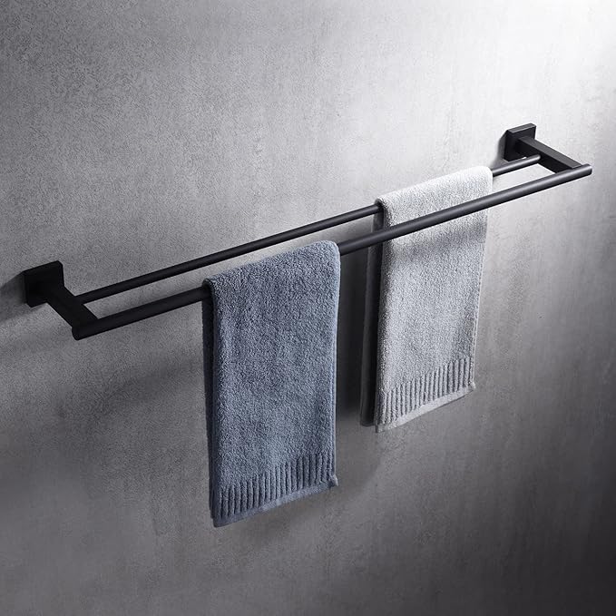 Miyili Matte Black Double Bath Towel Bar 30-Inch SUS 304 Stainless Steel Towel Holder Rack for Bathroom, A02B75B