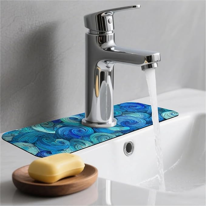 Kitchen Sink Splash Guard，Vortex and Spiral Faucet Mat Sink Gadgets-Super Absorbent Fast Drying Mat Drip Catcher for Kitchen, Bathroom,Sink Mat, Dish Drying Mat, Bathroom(15" X 5.5" )