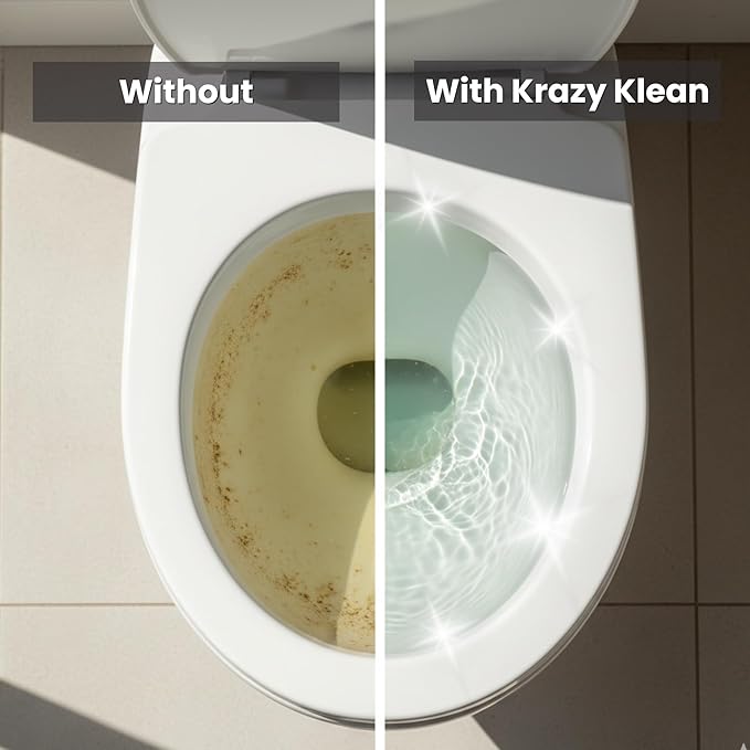 Krazy Klean Pro Toilet Cleaner, Household Cleaning Solution, Natural Long Lasting Toilet Cleaner for Hard Water Stains & Rings, Chemical Free Bathroom Cleaning Product, Drop In Tank System, 1 Count