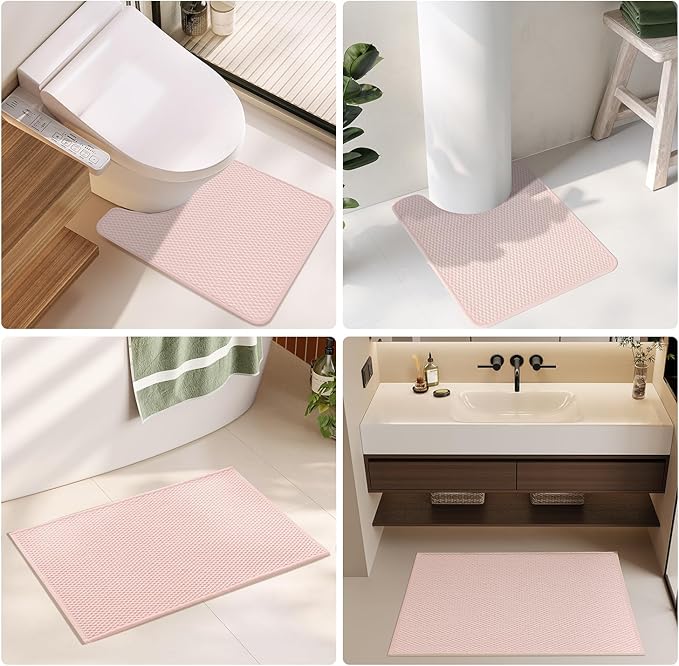 Bathroom Rugs Non Slip Washable, Super Absorbent Thin Bath Mat Quick Dry Low Pile Bathroom Rug, Pink 24"x36"