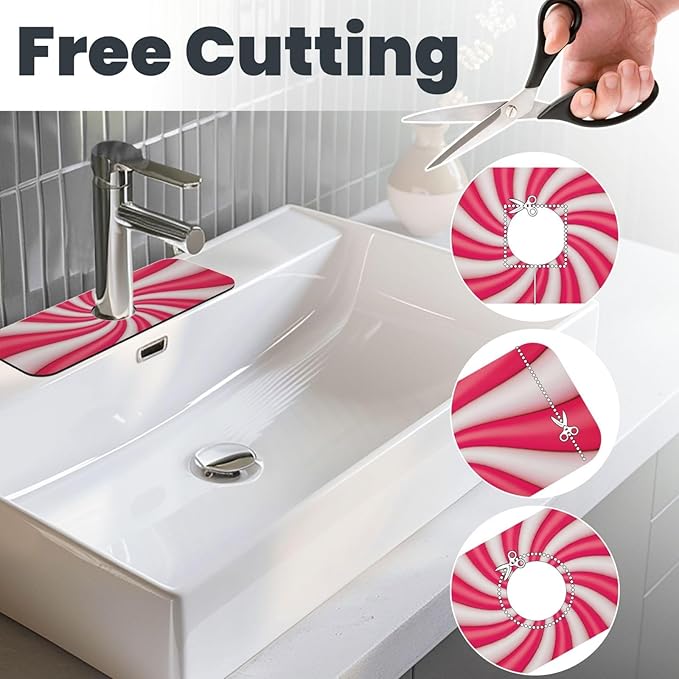 Christmas Lollipop Swirl Candy Sugar Red White Cute Kitchen Sink Splash Guard Faucet Mat 1 Pcs, Absorbent Fast Drying Mat Gadgets Splash Guard For Bathroom 15 X 5.5 Inches