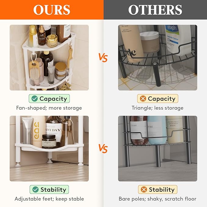 Lifewit Floor Standing Shower Caddy Corner, 5 Tier Plastic Shower Stand Rack with Adjustable Feet and Hooks, Rustproof Bathroom Shelf Organizer, White，34 x 24 x 139 cm/13 x 9.5 x 55 inch