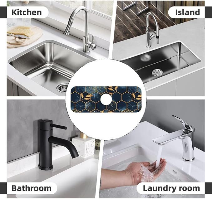 Faucet Draining Mat For Kitchen Sink, Black And Blue Honeycomb Marblenon Diatom Mud Absorbent Drain Pad For Bathroom Kitchen Sink Splash Guard Drying Mat