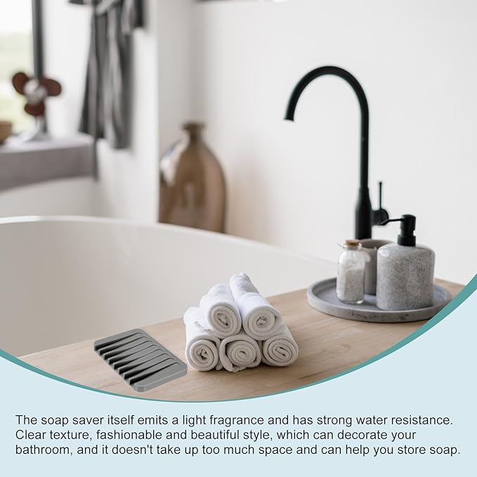 uxcell 2 Pcs Self Draining Silicone Soap Dish, Soap Tray with Drainage for Bathroom Shower Kitchen Sink, 4.5" x 3.1" x 0.4", Dark Grey