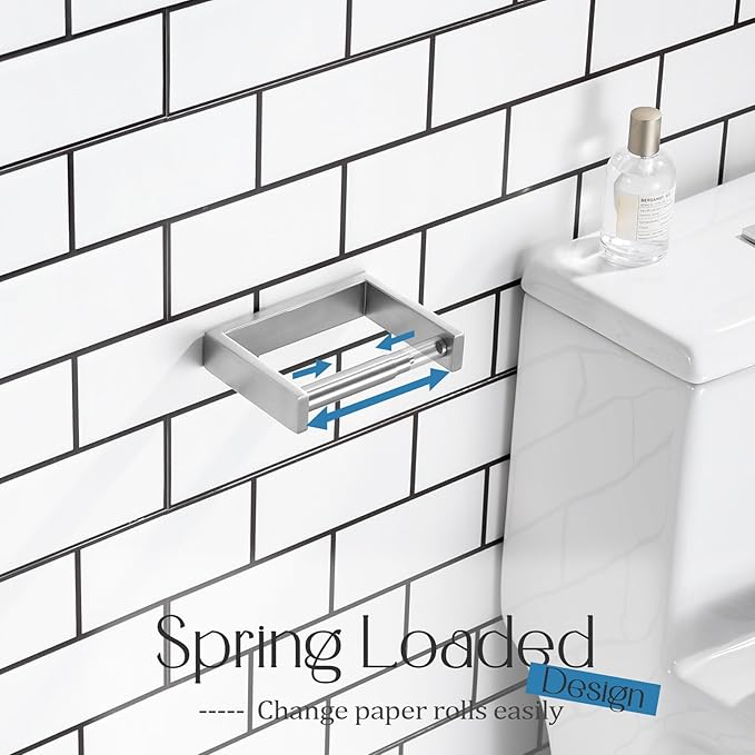 KOKOSIRI Toilet Paper Holder Spring Loaded Bathroom Toilet Roll Holder Wall Mount Stainless Steel Brushed Nickel B2011BR
