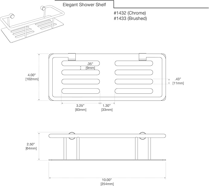 Gatco 1432 Elegant Shower Shelf, 10", Chrome