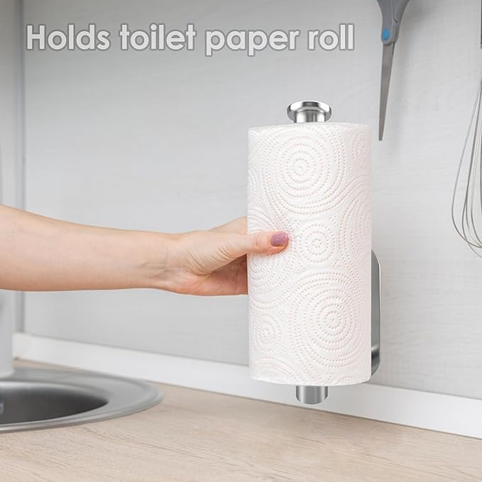 BlingKingdom Self Adhesive Toilet Roll Holder Wall Mounted, Tissue Handle Stainless Steel Rustproof Toilet Paper Holder for Bathroom, Kitchen, No Drilling (Silver)