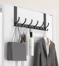 KitchLife Over The Door Hooks Hanger with 7 inches Extended Arms, Fits 1-3/8" Doors, F18U, Bathroom Towel Rack Organization, Thickened 6-Double Hook, Matte Black