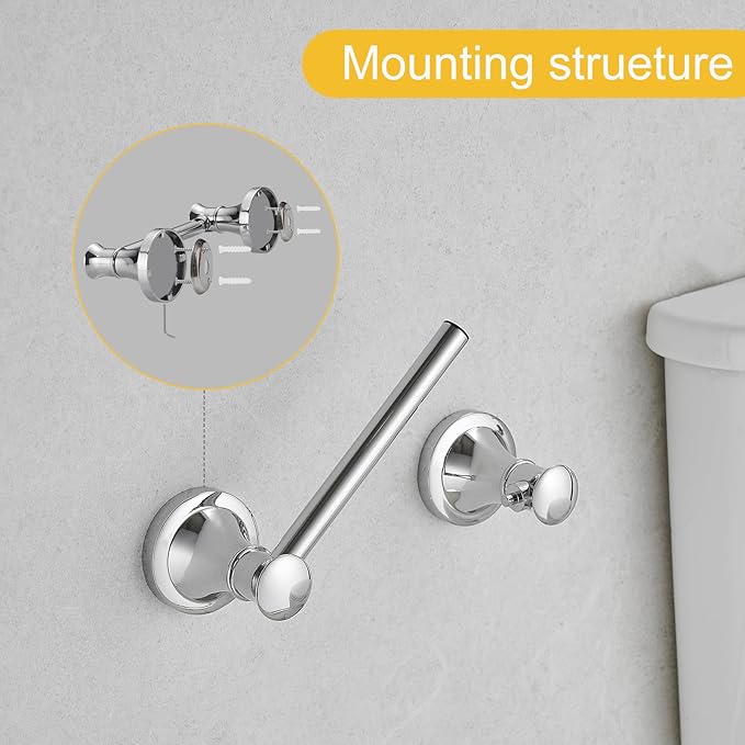BESy Wall Mounted Toilet Paper Roll Holder Rustproof Tissue Paper Holder Bathroom Flexible Pivoting Tissue Handle Toilet Holder, Polished Chrome, Stainless Steel