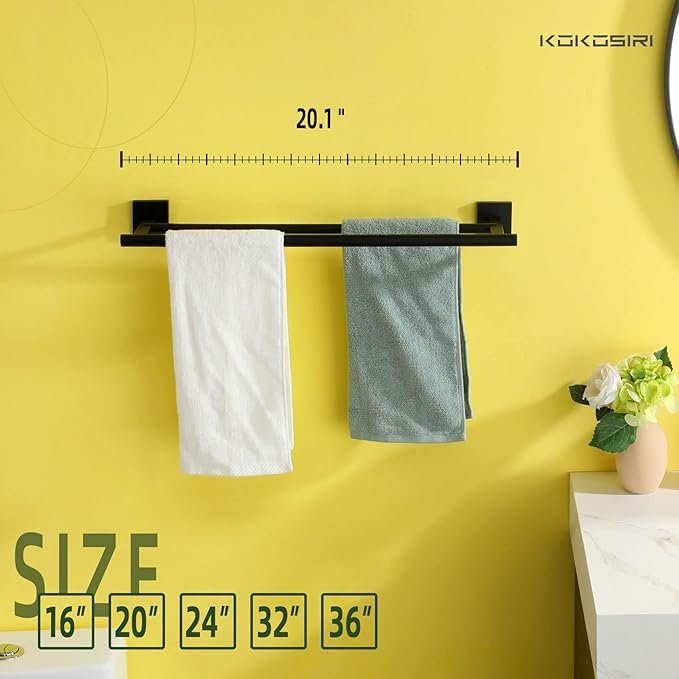 KOKOSIRI Towel Rails Bathroom Double Towel Bars Matte Black 20 Inch Towel Holder for Bath Cabinet Kitchen Wall Mount Stainless Steel B5005BK-L20