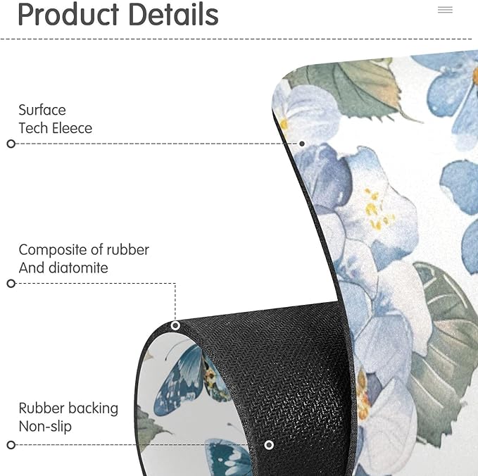 Blue Hydrangea Butterfly Kitchen Sink Splash Guard Faucet Mat Diatomite Absorbent Pad for Bathroom RV 14.7x5.4in 2PCS water