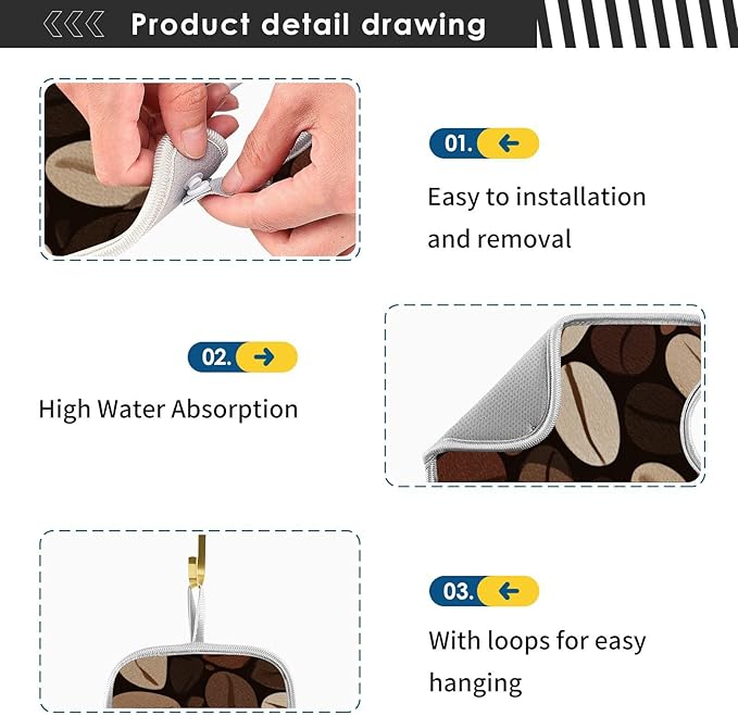 2 PCS Kitchen Sink Splash Guard 23.6 Inch Faucet Mat for Kitchen Sink Bathroom Sink Faucet Absorbing Drip Drain Mat Pad Microfiber Soft Washable Brown Coffee Beans