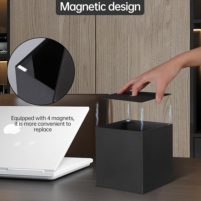 Metal Square Tissue Box lid, Modern Facial Tissue Holder for Bathroom Vanity Tops, Bedroom Dressers, Nightstands, Desks, Offices (Black)