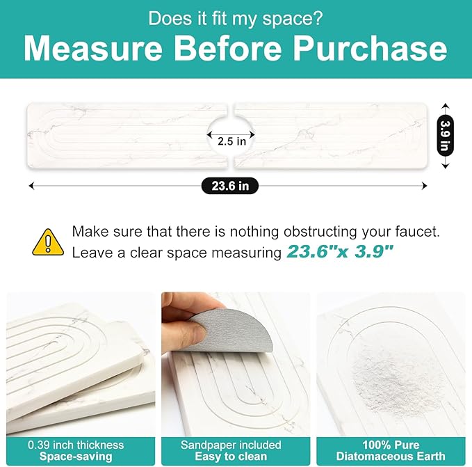 Drying Stone Faucet Mat for Kitchen Sink Trays Diatomite Quick Dry Around Faucet Mats Absorbent Drying Mat for Kitchen Counter Water Absorbing Stone Tray for Bathroom Sink Protector Splash Guard