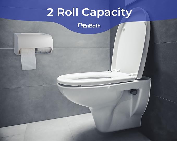 Commercial Toilet Paper Dispenser Wall Mount, Double (2 Roll) Locking Toilet Paper Holder (White), Compact Two Roll, Side by Side Design Tissue Paper Dispenser (Dispensador de Papel Higienico Doble)