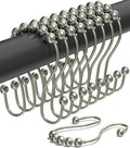 Shower Curtain Hooks Rust Proof (Set of 12) - Stainless Steel Shower Curtain Rings - Anti Slip Roller Balls for Easy Glide (Omega Double Hooks, Polished Nickel)