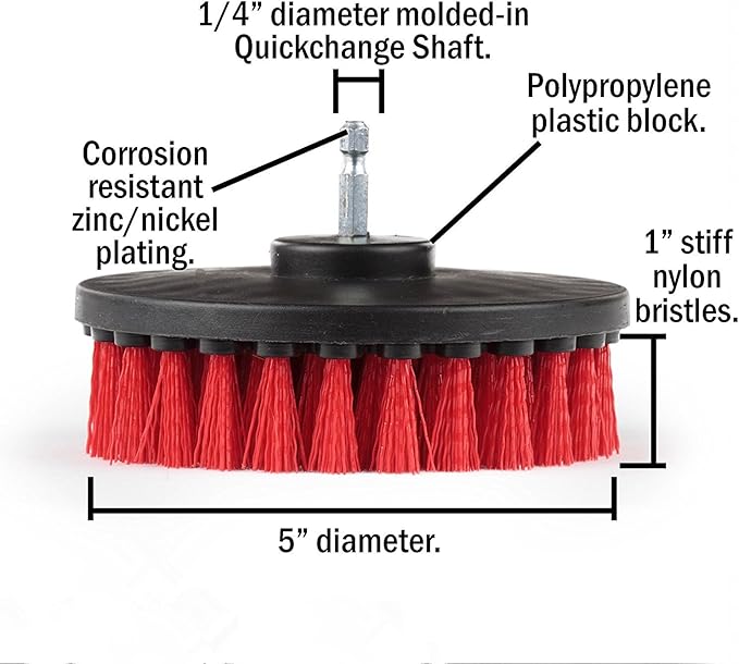 10 Piece Drill Brush Attachments: 5 inch Drill Brushes & Scouring Pads & Suction Cup - Clean Tough Dirt - for Marble/Granite Tile, Grout, Rim, Kitchen Sink,Carpet, Coated Doors, Fiberglass Tubs