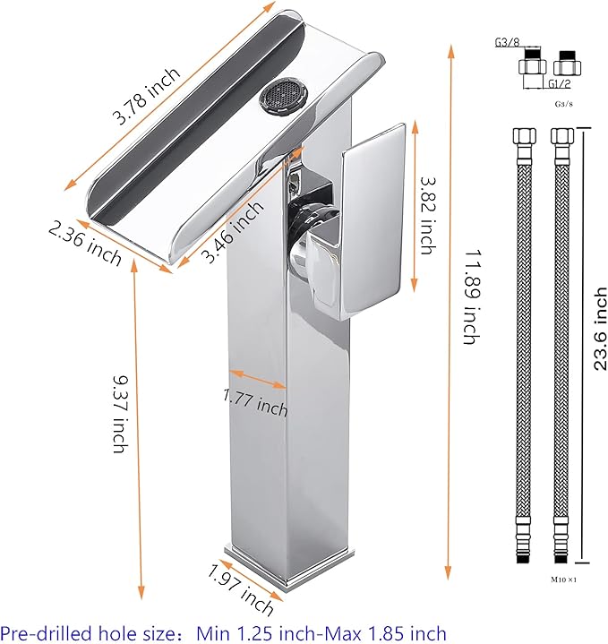 Bathroom Vessel Sink Faucet Chrome Waterfall Single Handle One Hole Bathroom Faucets Tall Brass Vanity Lavatory Bowl Sink Modern Commercial Basin Mix Tap Deck Mount Water Supply Hose