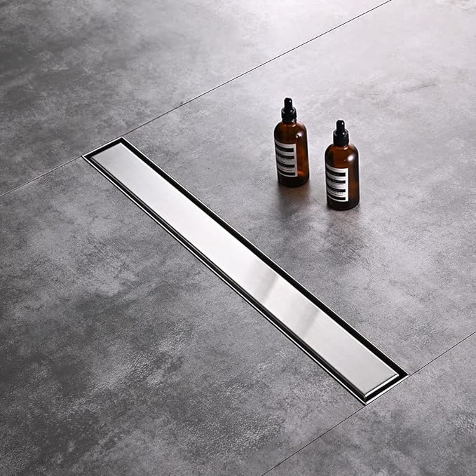 Linear Shower Floor Drain, 36 Inch Brushed Nickel 304 Stainless Steel Bathroom Drains Kit, Rectangular Shower Trench Drain with Reversable Tile-in Pattern Drain Cover & Hair Catcher
