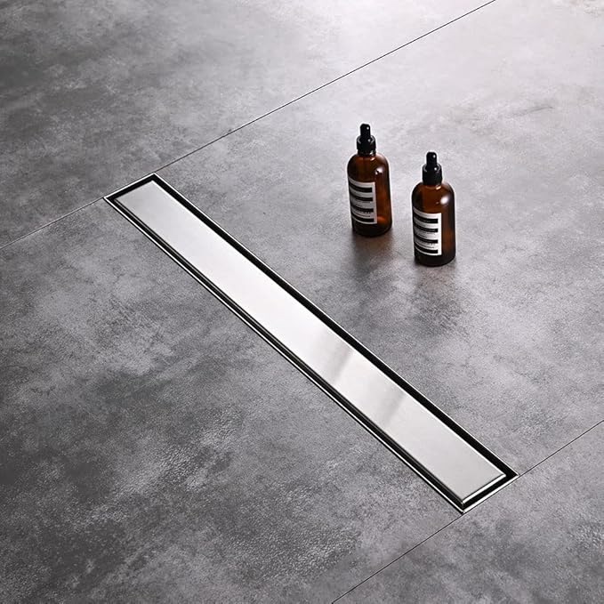 Linear Shower Floor Drain, 40 Inch Brushed Nickel 304 Stainless Steel Bathroom Drains Kit, Rectangular Shower Trench Drain with Reversable Tile-in Pattern Drain Cover & Hair Catcher