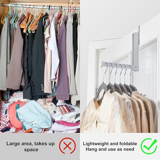 Over The Door Hooks Hanger for Clothes, 1 Pack Foldable Over The Door Drying Rack for Laundry, Overdoor Hanger Hook with 6 Groves for Towel, Coat, White