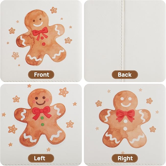 PU Leather Tissue Box Cover Square Tissue Box Holder with Magnetic Closure, Decorative Tissue Holder for Bathroom Bedroom Office (Gingerbread Man)