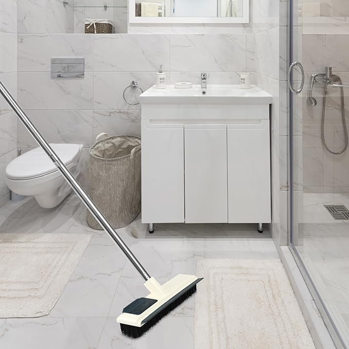 TEHAUX Floor Scrub Brush with Long Handle 108cm, Stiff Bristle Cleaning Brush for Bathroom, Toilet, Tile and Floor, Shower Scrubber for Hard-to-Reach Corners, White Household Cleaning