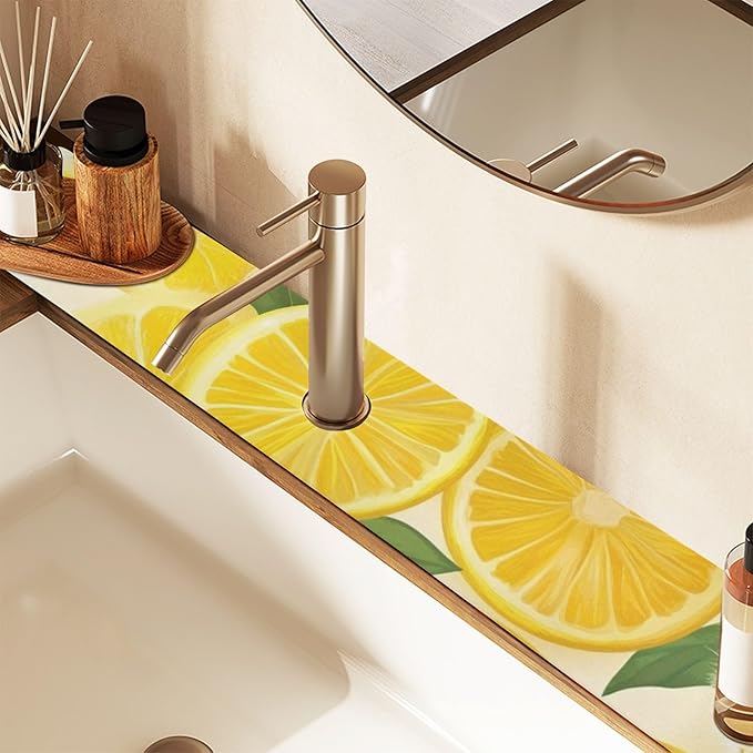 Yellow Dandelions and Summer Lemon Kitchen Sink Splash Guard Sink Faucet Mat Faucet Handle Drip Catcher Drain Mats for Kitchen Bathroom Countertop Absorbent Dish Drying Pad 2Pack 30x5.4IN