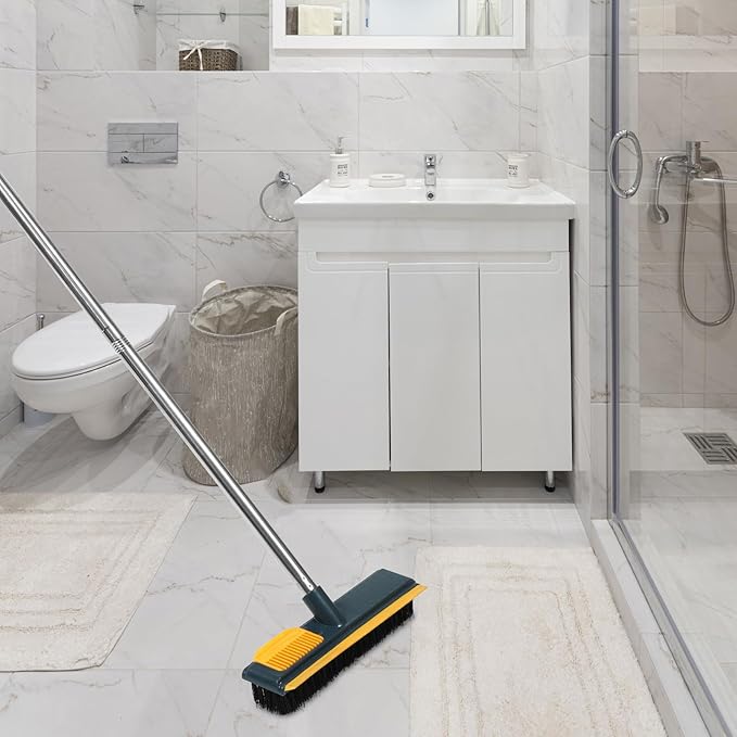 Long Handle Floor Scrub Brush 108Cm with Stiff Bristles, Bathroom and Tile Cleaning Brush for Grout and Hard-to-Reach Corners, Yellow for Household Floor and Shower Scrubbing