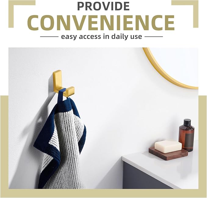 Angle Simple Towel Hook for Bathroom, SUS 304 Stainless Steel Shower Wall Coat Hook, Bath Robe Holder Hanger, Brassy Gold