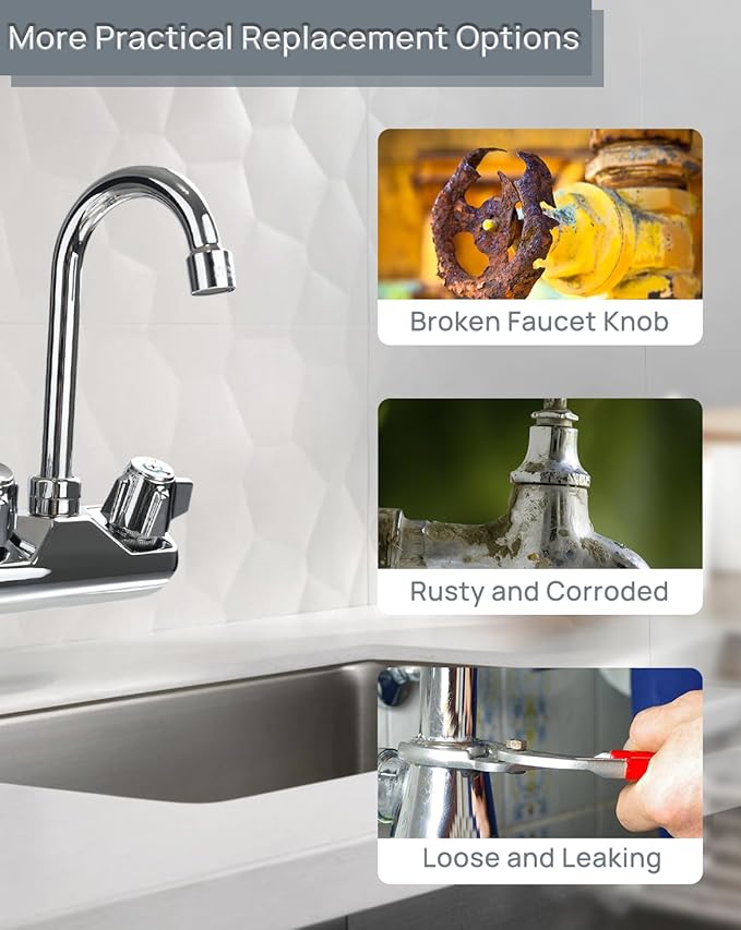 2 Pack Commercial Faucet Handle Replacement Kit Outdoor Faucet Handles 0.43" Round Stem Hole Faucet Handle Sillcock Valve Stems for Industrial, Restaurant, Kitchen Faucet