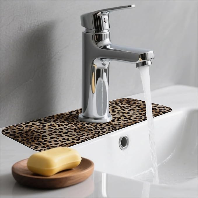 Kitchen Sink Splash Guard，Leopard print vortex Faucet Mat Sink Gadgets-Super Absorbent Fast Drying Mat Drip Catcher for Kitchen, Bathroom,Sink Mat, Dish Drying Mat, Bathroom(15" X 5.5" )