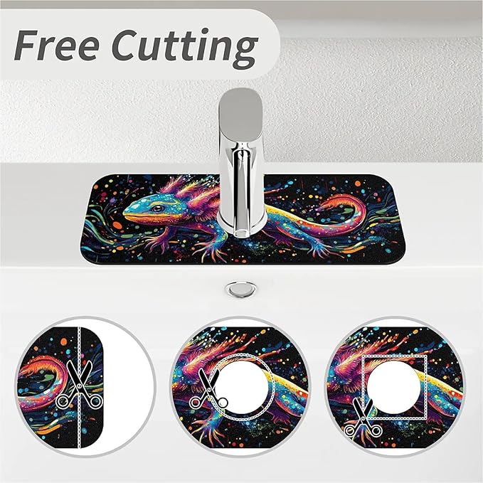 Faucet Draining Mat For Kitchen Sink, Colorful Axolotl Diatom Mud Absorbent Drain Pad For Bathroom Kitchen Sink Splash Guard Drying Mat