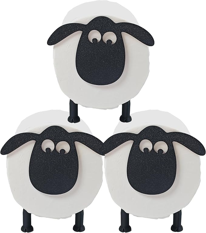 3PCS Sheep Toilet Roll Holder, Sheep-Shaped Toilet Paper Holder - Cute Lamb Design, No-Drill Standing Tissue Storage Rack for Bathroom, Living Room, Office Decoration