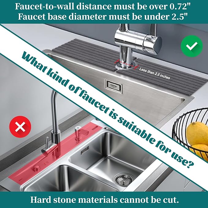 23.6in Kitchen Faucet Mat, Diatomite Sink Stone Quick Dry Around Faucet Mats for Bathroom Counter (Dark Gray)