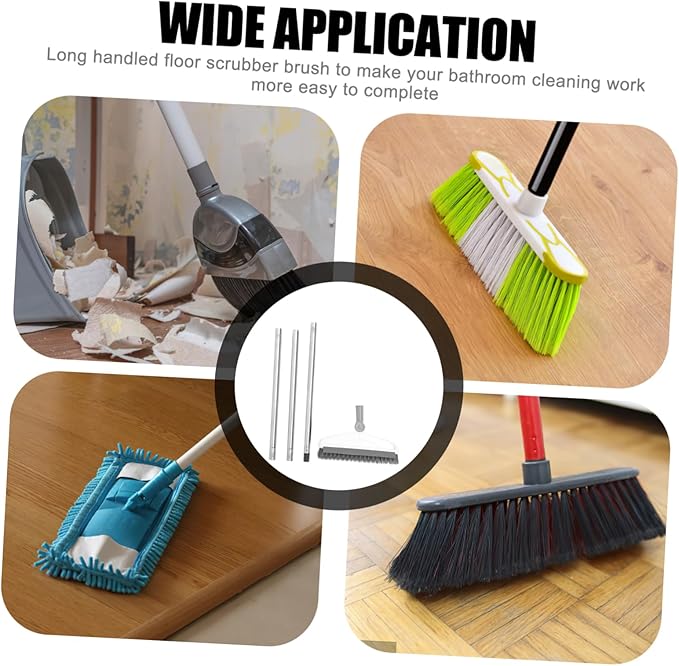 IMIKEYA Rotating Floor Scrub Brush with Long Handle Shaped Corner Seam Cleaner for Hard to Reach Tiles and Grout in Bathroom Kitchen Shower Garage and Patio Cleaning