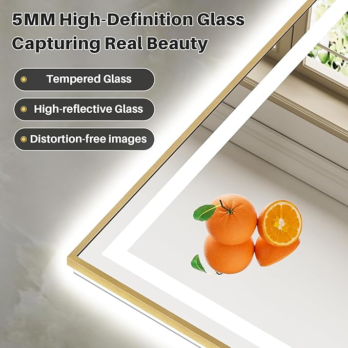 55x36 Inch LED Bathroom Mirror with Gold Frame, Backlit & Front Lit, Anti-Fog Lighted Bathroom Vanity Mirror for Wall, Memory Function, Dimmable, HD Tempered Glass, Shatter-Proof