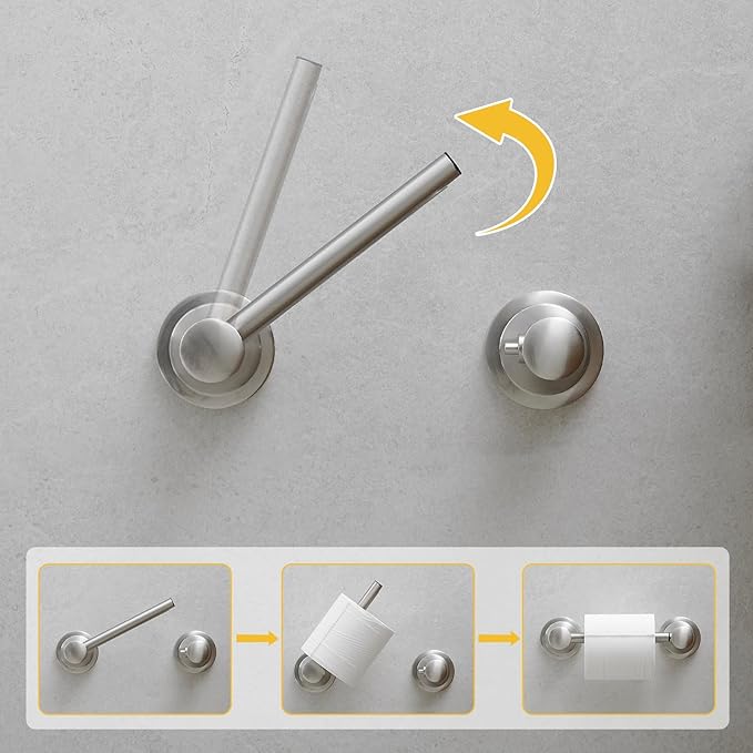BESy Wall Mounted Toilet Paper Roll Holder Rustproof Tissue Paper Holder Bathroom Flexible Pivoting Tissue Handle Toilet Tissue Roll Holder, Brushed Nickel, Stainless Steel